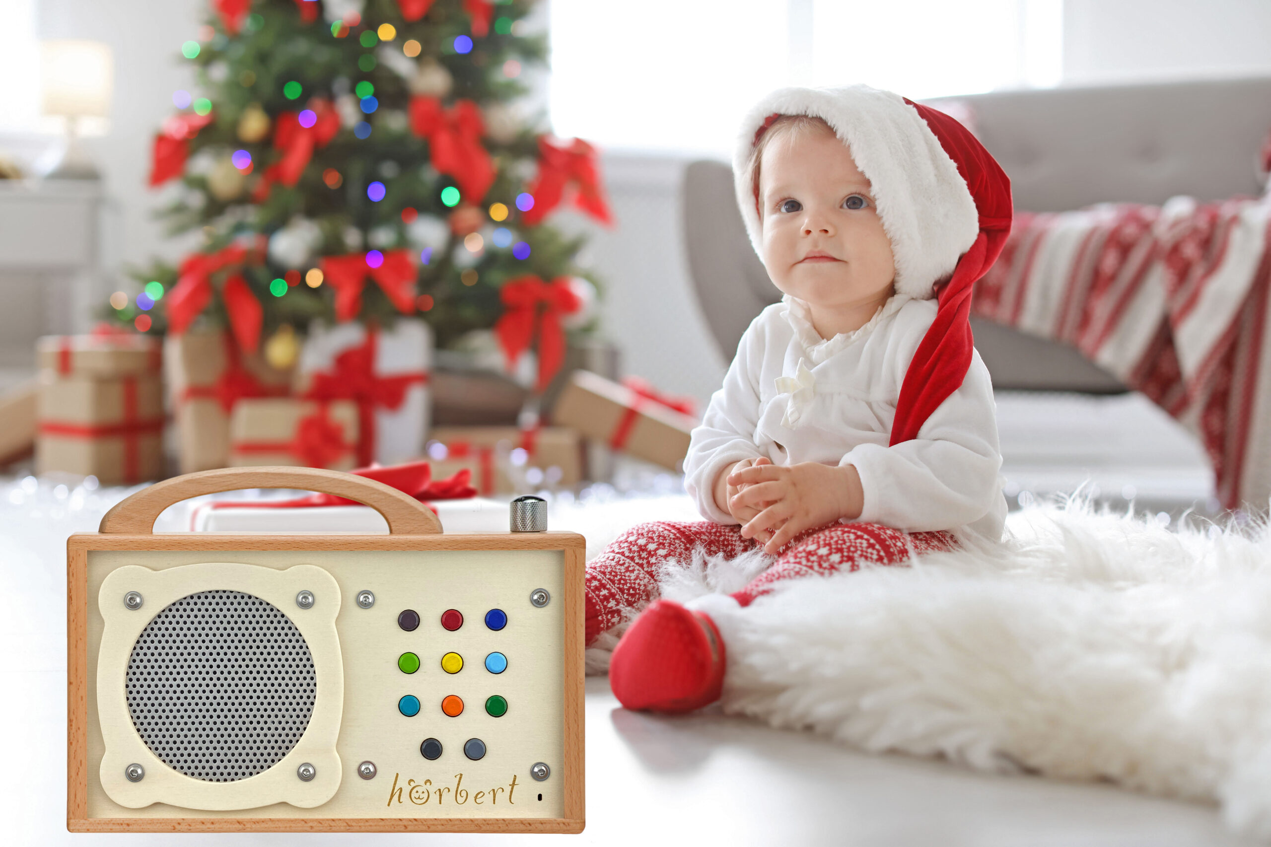 Weihnachtsbaby mit MP3-Player aus Holz